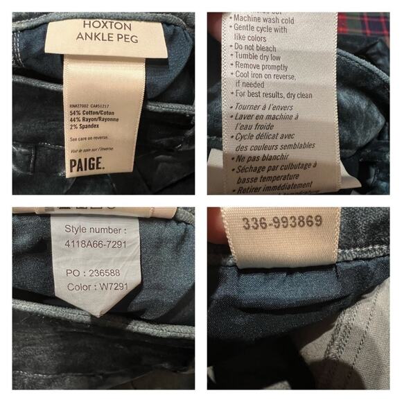 Paige Hoxton Velvet Ankle Peg Jeans In Atlantic Size 25 - Picture 7 of 10